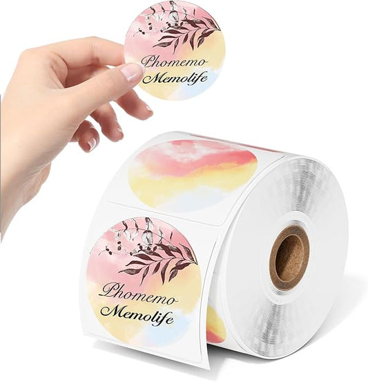 750 Pcs Phomemo 2" Color Round Thermal Label, Self-Adhesive Round Sticker Labels, Circular Direct Thermal Printer Circle Label for Logo Design, Name/Price Tag, Thanks Card, QR Code, 750 Labels/Roll