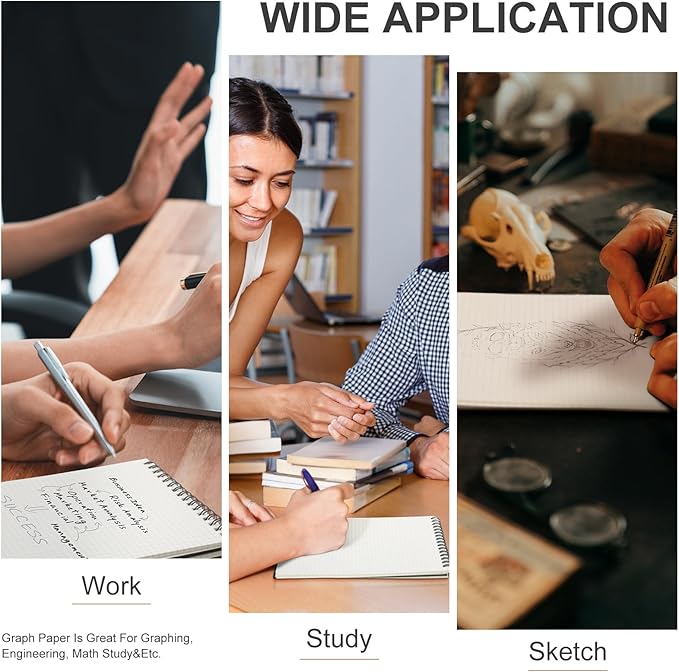 Graph Paper Spiral Notepad A5 Top Wirebound Notepad Grid Notebook Steno Pads Memo Notebook Grid Paper 140 Pages for Writing Sketching Drawing Office Supplies(Black,12 Pack)