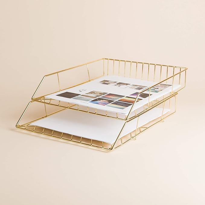 U Brands Metal Paper Tray, Letter Size, Desktop Accessory, Vena Collection, Gold, 3233U03-12