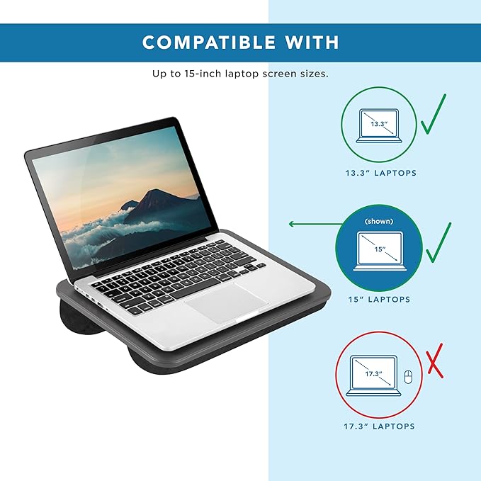 LAPGEAR Compact Lap Desk - Charcoal - Fits up to 15 Inch Laptops - Style No. 43105