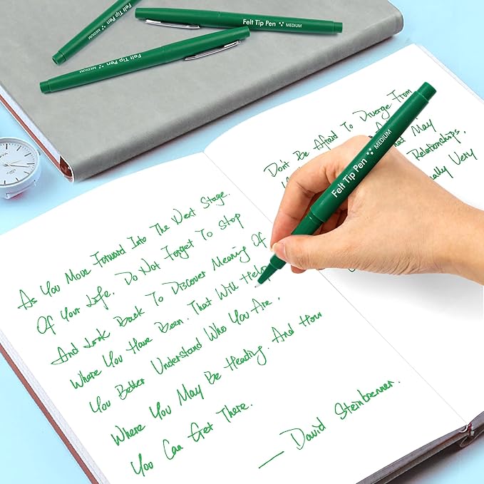 Lelix Felt Tip Pens, 60 Green Pack, 0.7mm Medium Point, Felt Tip Markers Pens for Journaling, Writing, Note Taking, Planner, Perfect for School Office and Art Supplies