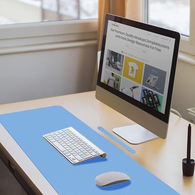 ‎Boutilon Leather Desk Pad 30" x14",Non-Slip Mouse Pad,Office Desk Mat,Waterprooft PU Leather Desk Blotter,Desk Pad Protector,Desk Writing Pad for Home Office Decor (M-Blue)
