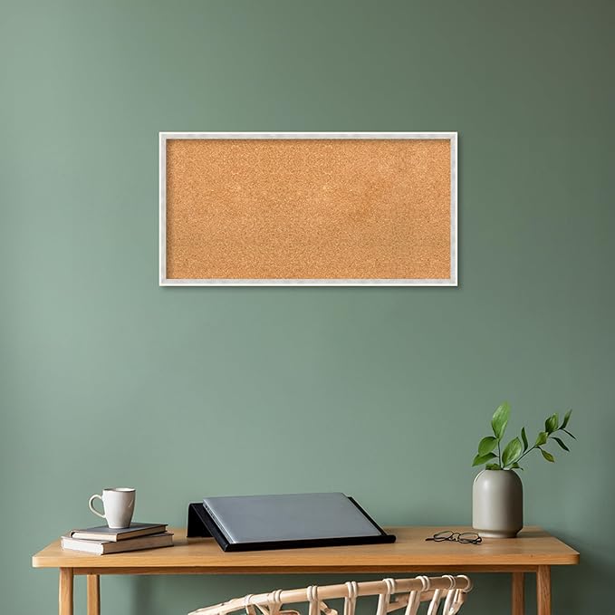 Amanti Art Natural Cork Board for Wall, 17x33 Vision Board with White Frame, Medium Corkboard Office Decor for Home Organization, Modern Corkboard Pinboard to Display Items for Home Organization in