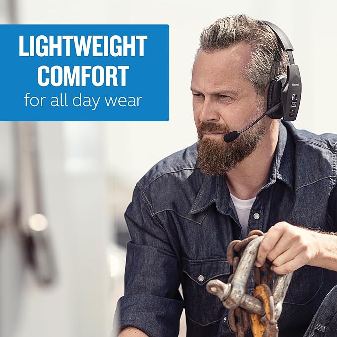 BlueParrott B550-XT Mono Bluetooth Wireless Headphones 96% Noise Canceling Over Head Trucker Headset with Mic, 100% Voice Control, IP54-Rated Protection, 24 hrs. Talk Time, Black
