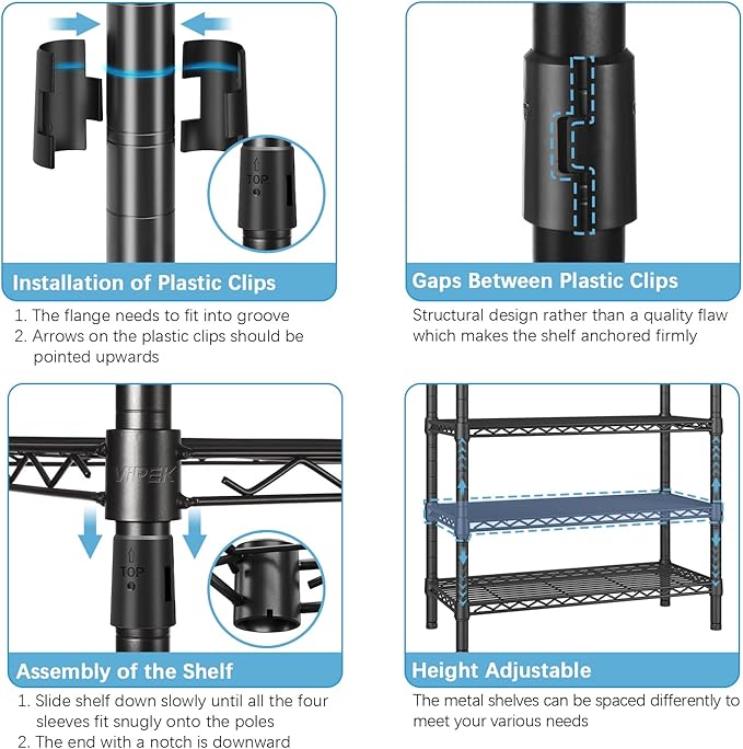 VIPEK R4 Garment Racks Heavy Duty Clothes Rack -620lb Capacity Metal Frame, Rolling Lockable Wheels & 6 Tiers Adjustable Height Shelves & Hanger Rods, Sturdy Wardrobe Closet for Home Storage, Black