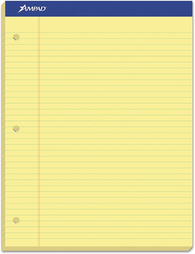 Ampad Evidence Dual Pad, Narrow/Margin Ruled, Size 8.5 x 11.75 Inches, Canary Paper, 100 Sheets Per Pad (20-246),