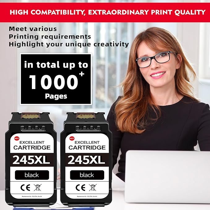 Replacement for Canon 245XL Black Ink Cartridges for Canon 243 Black Ink PG-245-High Yield, Compatible with Cannon MX490 MX492 MG2500 MG2522 MG2525 MG3022 MG2920 TS3100 TS3122 TS3300 TS3322
