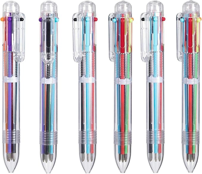 EEOYU 23 Pack Multicolor Pens 0.5mm 6-in-1 Retractable Ballpoint Pens 6 Colors Transparent Barrel Ballpoint Pen for Office School Supplies Students Children Gift