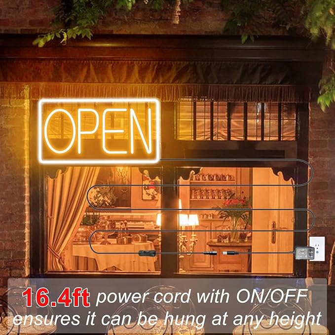 Open Signs for Business Ultra Bright LED Neon Open Signs for Business Storefront Window Glass Door Shop Store Florists Bar Salon Pubs with ON/OFF Switch (White/Yellow, 32 Inch)
