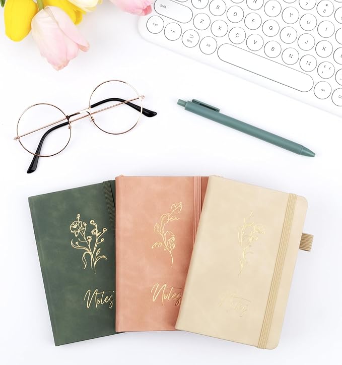 3 Pack Pocket Journaling Notebooks, A6 Small Notebook For Note Taking Journaling Notebooks Journals For Writing Mini Note Pads With Pen Holder 120 Pages 100 GSM Thick Paper,Geen,Pink,Khaki