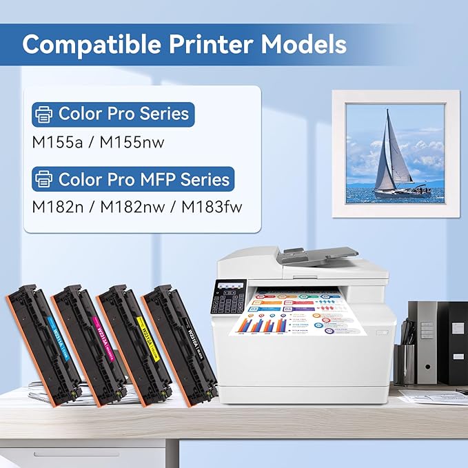 215A Toner Cartridges 4 Pack (with Chip) Compatible Replacement for HP 215A W2310A W2311A W2312A W2313A for Color Pro MFP M183fw M182nw M182n Pro M155a M155nw Printer (Black Cyan Magenta Yellow)