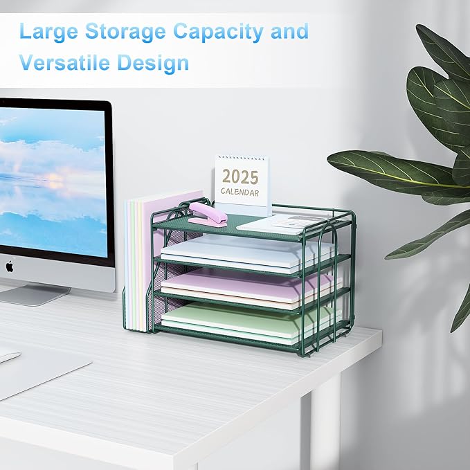 Spacrea Paper Organizer, Desk Organizers and Accessories for Desk with File organizer, Desk Accessories & Workspace Organizers for Office Supplies (Dark Green)