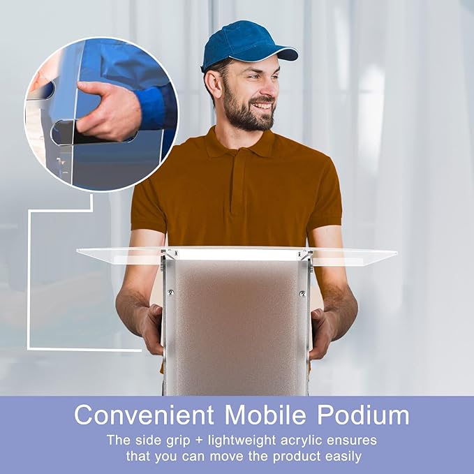 Acrylic Podium Stand With Storage Shelf,Segmented Transparent Lecterns & Podiums,Pulpits For Churches、Conference、Speeches、Weddings、Classroom、Concert,43" H Professional Presentation Podiums