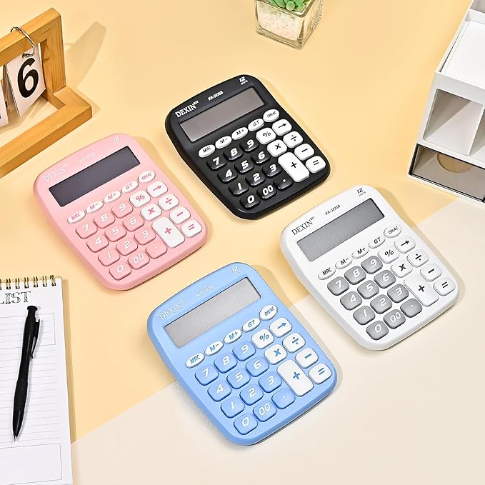 2Pack Cute Calculators Desktop, 12 Digit Basic Calculator with Big Buttons, Aesthetic Desk Accessories Large LCD for Office School Supplies (Black & White)