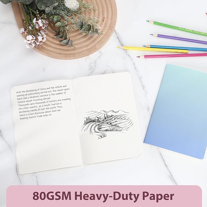 Ddaowanx Notebooks, Journals in Bulk, Blank Paper Sketchbooks, 72 Pages, 36 Sheets, 80GSM, 8.3x5.5 Inch, A5 Size, Travel Writing Notebooks Journal for Office School Supplies (Blank-6pack, Gradient)