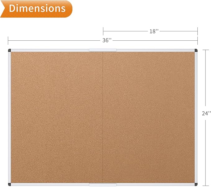VIZ-PRO Cork Bulletin Board/Foldable Noticeboard, 36 X 24 Inches, Silver Aluminium Frame