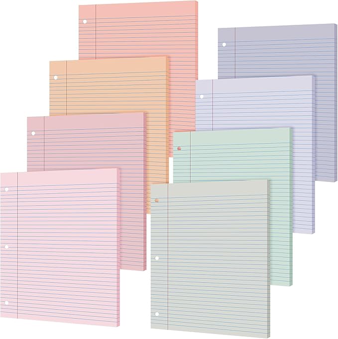 PerKoop 400 Sheets Colored Loose Leaf Paper 8.5" x 11" college ruled Lined 3 Hole Punched notebook Filler Paper for 3 Ring Binders Office School Supplies (Fantasy Color)