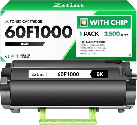 60F1000 Black Toner Cartridge with chip 1-Pack Replacement Compatible with Lexmark MX310dn MX410de MX510de MX511de MX511dhe MX511dte MX610de MX611de MX611dhe MX611dte MX611dfe Laser Printer Ink Copier
