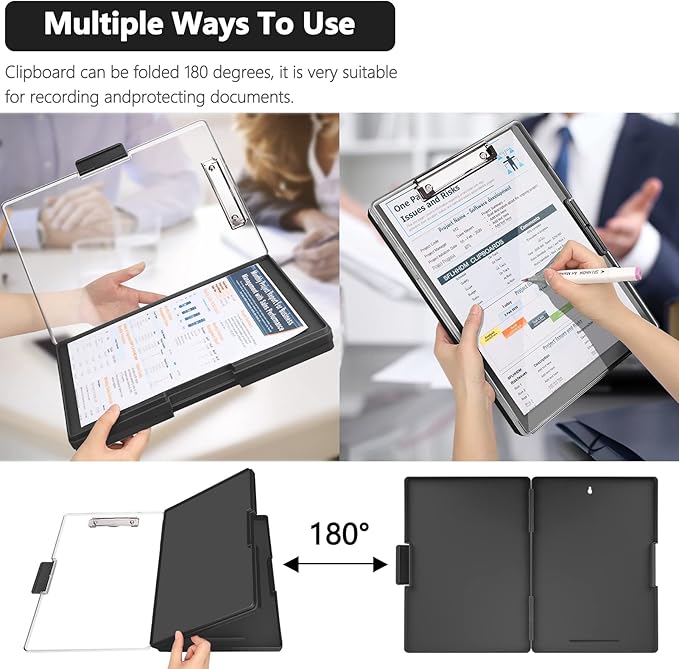 Clipboard with Storage,Heavy Duty Clip Boards 8.5x11 with 2 Storage Case,Clear Visible Top Panel Storage Clipboards,Side Opening Clip Boards,Nursing Clipboard Folder Case for Office Supplies-Black