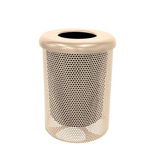 RFT-P-TAN Heavy Duty Round Trash Receptacle with Flat Top, Liner Included, 32 Gallon, Tan, Made in America