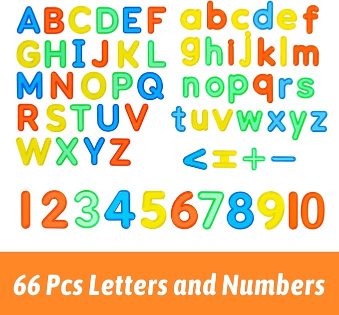 66 Pcs Plastic Letters and Numbers – Light Table Manipulatives Set for Alphabet Learning, Math Basics, and Color Recognition