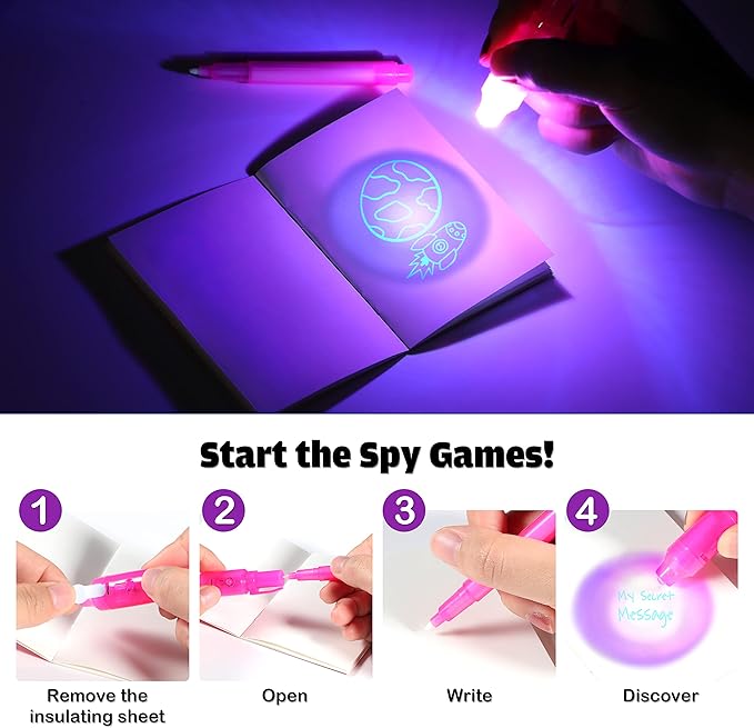 GIFTINBOX Invisible Ink Pen, 16PCS Spy Pen with UV Light for Kids, Birthday Party Favors for Kids 4-8 8-12, Classroom Prize for Students Magic Marker for Secret Message