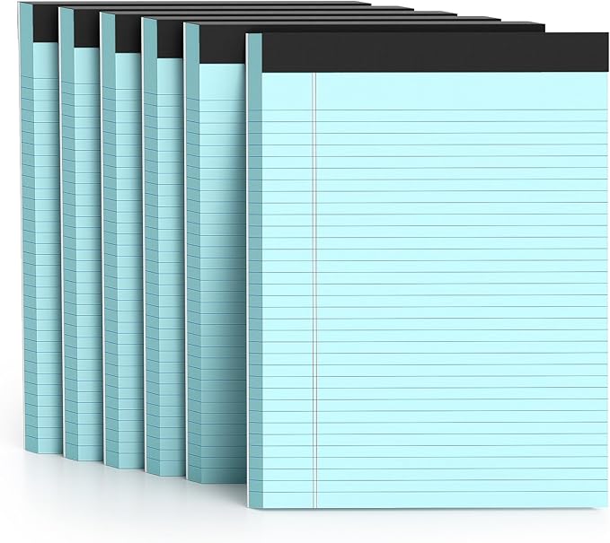 300 Sheets Blue Legal Pads 8.5 x 11 College Ruled Paper 6-Pack Note Pads Narrow Ruled 50 Sheets per Notepad Perforated Writing Pad Durable Sturdy Back 8x11 Pads of Paper