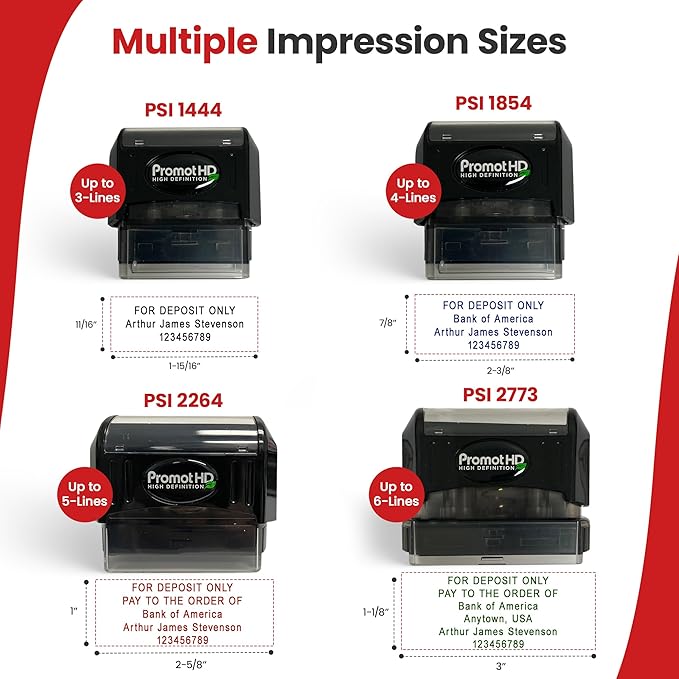 Promot Pre-Inked Custom Deposit Stamp - Personalized Text, Refillable Custom Stamp with Built-in Ink Reservoir, Easy 3-Step Re-Inking, Customized Rubber Stamp for Bank and Businesses (6-Lines)