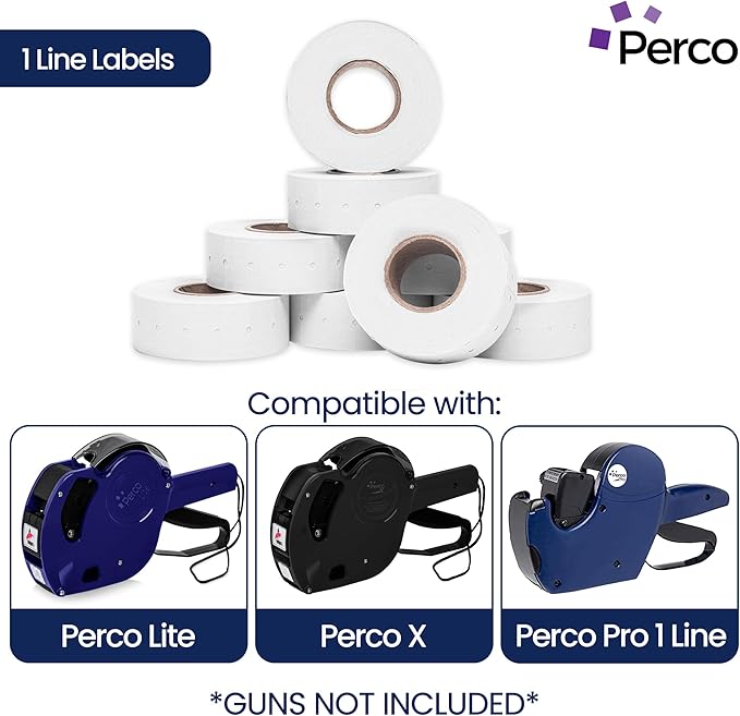 Perco 1 Line White Labels - 80 Rolls, 10 Sleeves, 80,000 Blank Price and Date Gun Labels for Perco 1 Line Price and Date Guns - Made in USA
