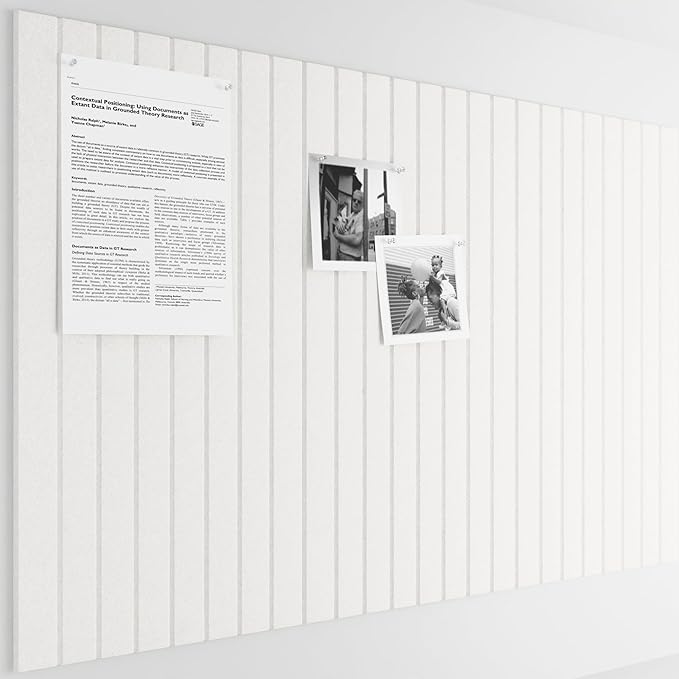 Bumusty Large Cork Board Alternative-36 x24 Felt Bulletin Board Tiles, with 30 Pushpins, 40 Adhesive Tabs, 6-Pack Slat Wall Paneling, Cork Boards for Office Push Pin Board Felt Board-Milky White
