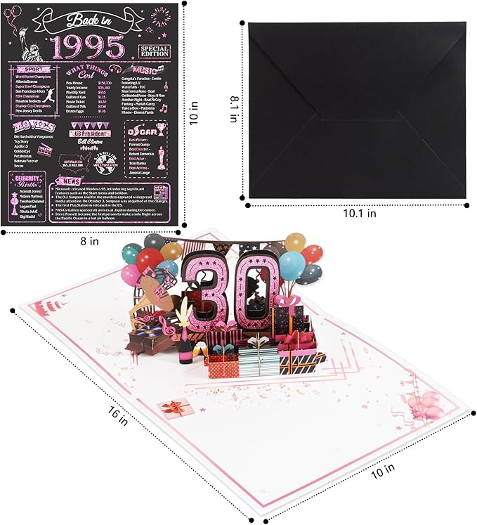 30th Birthday Card for Women Her, Jumbo 3D Pop Up 30th Birthday Gifts, Back In 1995 Happy 30 Year Old Sister Birthday Decorations Cards Card for Wife, Rose Gold