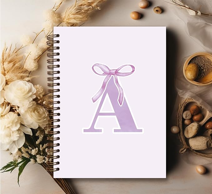 foedor Coquette Trendy Preppy Purple Bow Spiral Notebook,Initial A Journal Personalized Teen Girl Gifts,Monogrammed Gifts for Women Teen Girl,College Ruled Hardcover Spiral Notebook(purple)