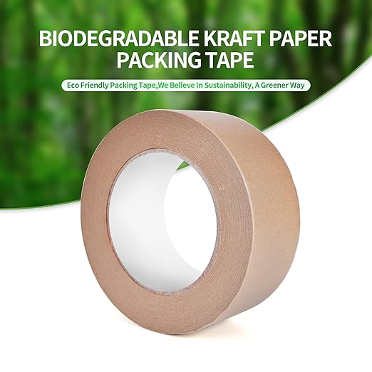 Eco-Friendly Kraft Paper Tape, Biodegradable Kraft Paper Tape, Recyclable Writable Packing Tape, Non-Coated Surface for Masking, Sealing, and Packaging Use, 2inch x 60yards, 36Rolls