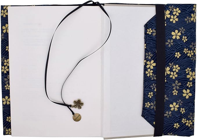 BLBMH A5 Book Cover for Paperbacks Adjustable Fabric Book Jacket Cover Protector Fit for 5.5x8.3 inch Hardcover Softcover Book Novels Notebook -Blue Cherry Blossoms 8.3in