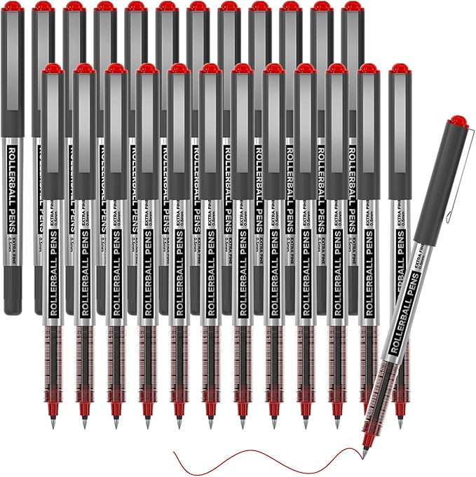 Shuttle Art RollerBall Pens, 25 Pack Red Fine Point Roller Ball Pens, 0.5mm Liquid Ink Pens for Writing Journaling Taking Notes School Office