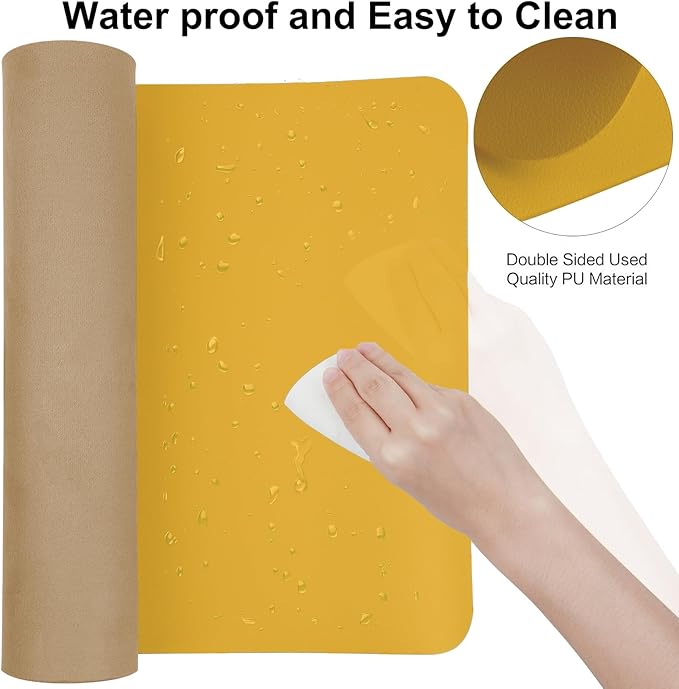 ‎Boutilon Leather Desk Pad 30" x14",Non-Slip Mouse Pad,Office Desk Mat,Waterprooft PU Leather Desk Blotter,Desk Pad Protector,Desk Writing Pad for Home Office Decor (M-Yellow)