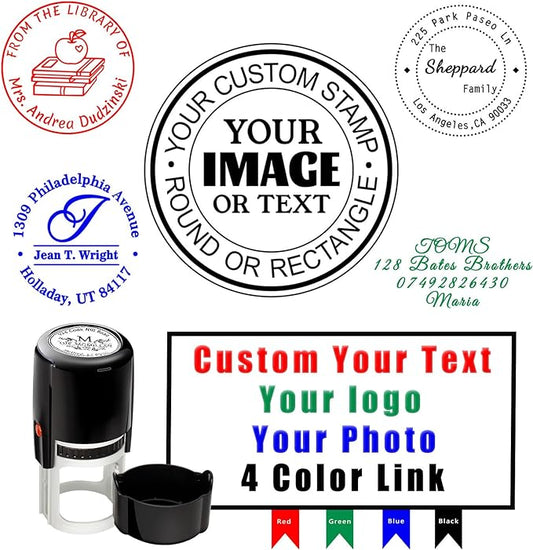 Custom Round Stamp Personalized Self-Inking Rubber Stamps Customized Business Label Stamp Return Address Rubber Office Name Text Logo 4 Ink Color