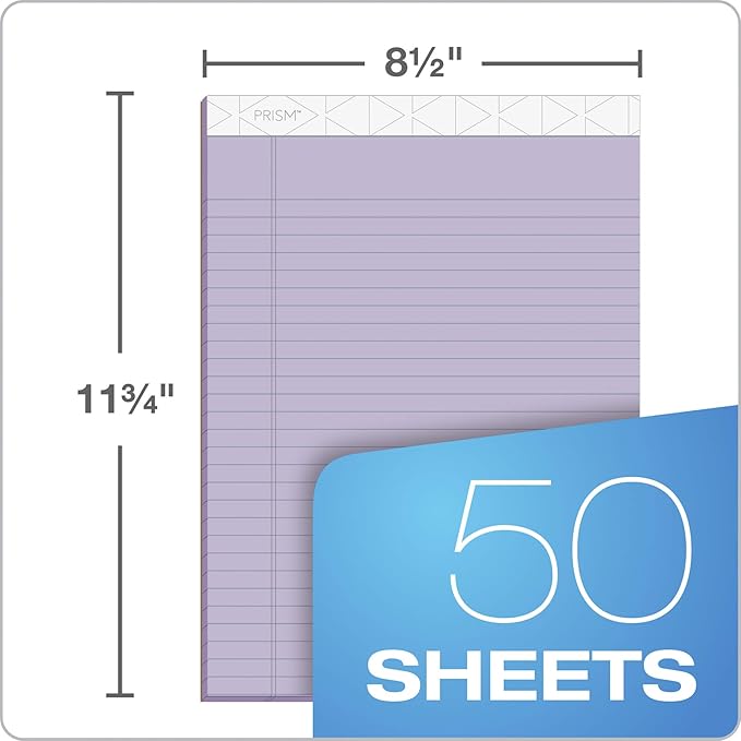 TOPS Prism Writing Pads, 8-1/2" x 11-3/4", Legal Rule, Orchid, Perforated, 50 Sheets, 12 Pack (63140)