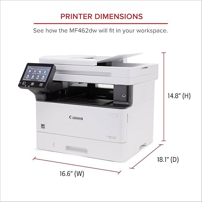Canon imageCLASS MF462dw - Monochrome, Duplex Wireless Laser Printer, All-in-One with Scanner, Copier, Fax, Home or Office, Auto Document Feeder, Mobile Ready, 3 Year Limited Warranty, 37 PPM, White