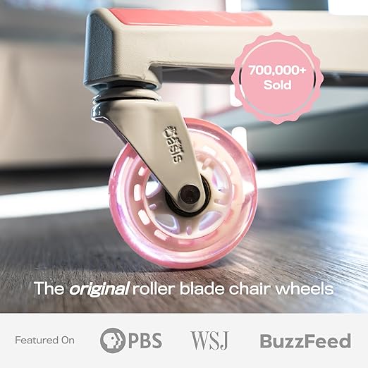 The Office Oasis Original Roller Style Office Chair Wheels (As Seen On PBS) - Smooth & Quiet Casters - Safe for Hardwood Floors & Carpet - Easy Install with Universal Fit - Set of 5 - Pink