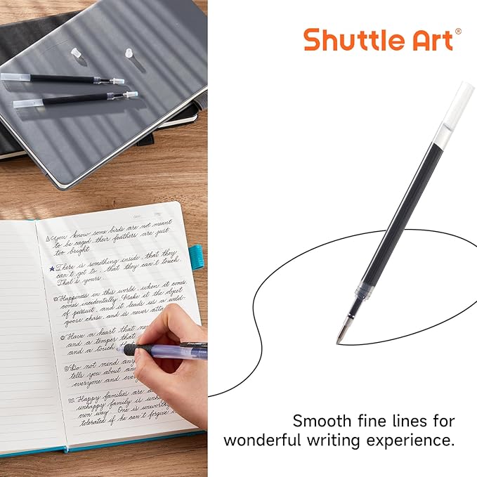 Retractable Gel Pen Refills, Shuttle Art 60 Pack Black Rollerball Gel Ink Pens Refills, Bulk Set, 0.7mm Fine Point for Writing Journaling Taking Notes School Office Home