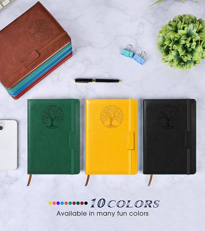 Lined Journal Notebook for Women Men,256 Pages A5 Hardcover Leather Journals for Writing,Travel,Business,Work & School,College Ruled Notebooks for Note Taking,Diary Notepad 5.7"×8.3" yellow