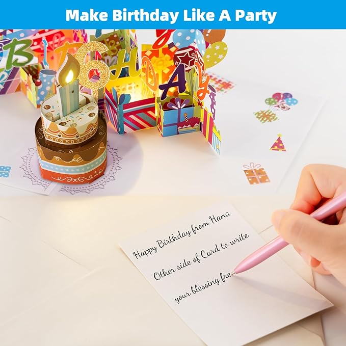 Gumry 6TH Musical Birthday PopUp Card, Blowable Colorful Light Candle 3D Cards with Song, Applause Cheers Sound, Greeting Cards Birthday Gifts Decorations for Daughter Son Turning 6 Years Old