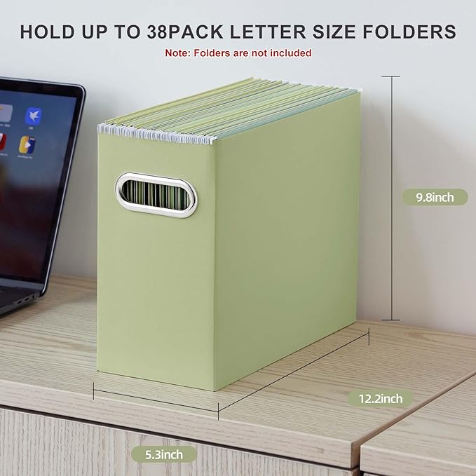 Oterri File Organizer, 4 Packs Small Storage Box, Cardboard File Folder Organizer, Collapsible File Box, Hanging File Organizer for Letter Size, Portable File Box with Handle, Only Box（Green）