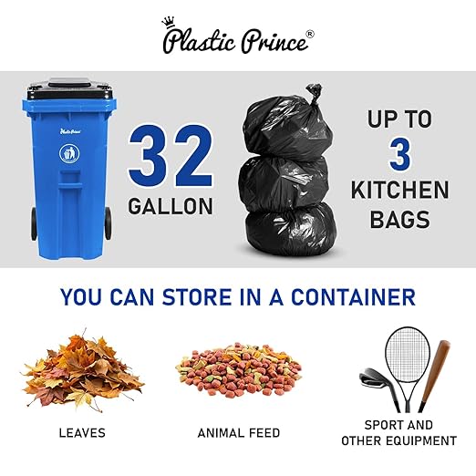 32 Gallon Trash Can with Wheels and Lid, Rolling Recycling Bin Outdoor with Wheels, Commercial Wheeled Garbage Can for Home Garage Office, Set of Blue and Gray