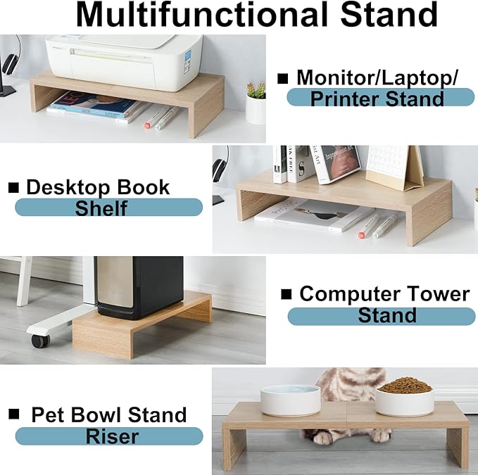 TEAMIX 2 Pack Monitor Stand Riser-20 inch, Wooden Desktop Riser for TV/PC/Laptop/Printer, Cozy Monitor Riser with Storage, Computer Stand Space-Saving