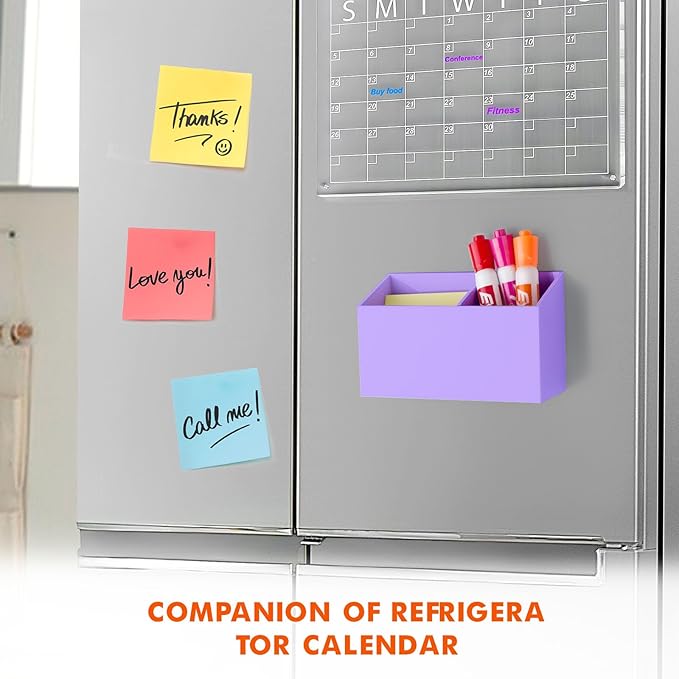 BEYGORM Magnetic Dry Erase Marker Holder for Whiteboard,Non-slip Acrylic Magnet Pen Holder for Fridge Refrigerator,Locker Organizer for Work,Locker Accessories,Pencil Cup for Desk(Purple)