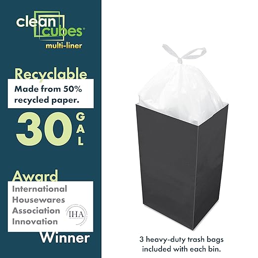 | 30 Gallon Multi-Liner Disposable Trash Cans (3-Pack) - Reusable Garbage and Recycling Bins for Parties, Events, and More (Black)