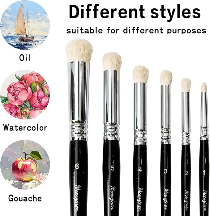 6 Pieces Exquisite Detail Paint Brush Set with Copper Tube and Special Double - Wire - Binding Process,Birch Wood Pen,Circular Grip. Suitable Oil,Watercolour,Acrylic,Digital Painting