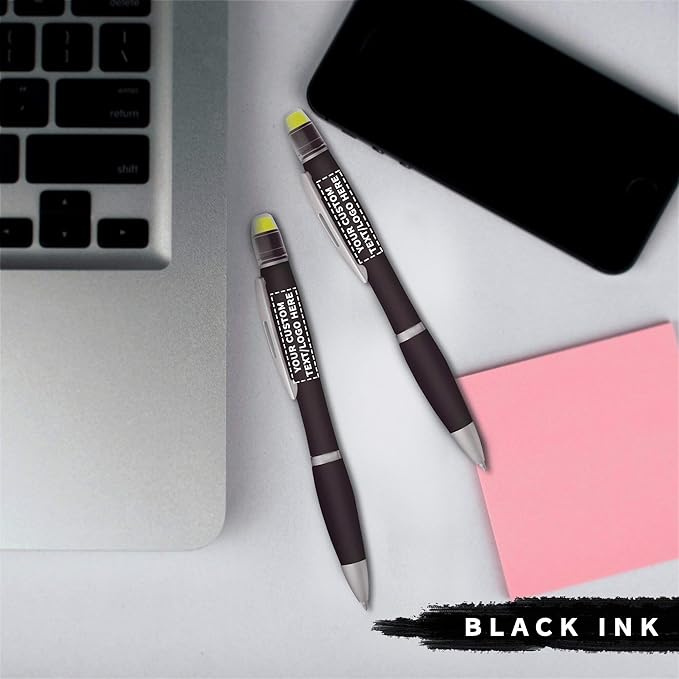 DISCOUNT PROMOS 100 Marathon Gel Highlighter Pens Pack - Customizable Text, Logo - Twist Mechanism, Ballpoint - Black